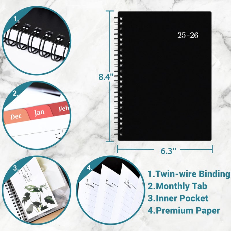 Vondafe Academic Planner 2025-2026 - 2025-2026 Planner, July 2025 - June 2026, 6.3"" x 8.4"", Weekly & Monthly, Colorful Tabs, PP Cover, A5 Thick Paper, Twin-Wire Binding - Black - Image 5